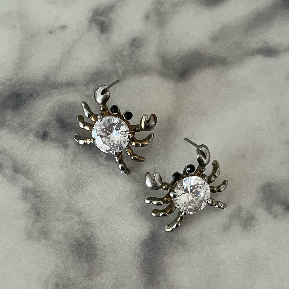 CZ Diamond Oversized Crab Stud Earrings - Silver Gold Big Studs